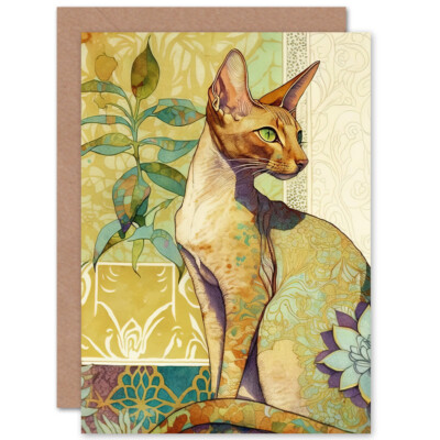 Orientalische Kurzhaar Katze Jugendstil Muster Geburtstag Grußkarte mit Umschlag