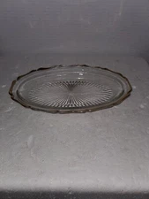 Vintage Clear Oval Pressed Glass Gold Edge Starburst Relish Tray Celery Dish