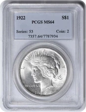 1922 Peace Silver Dollar MS64 PCGS