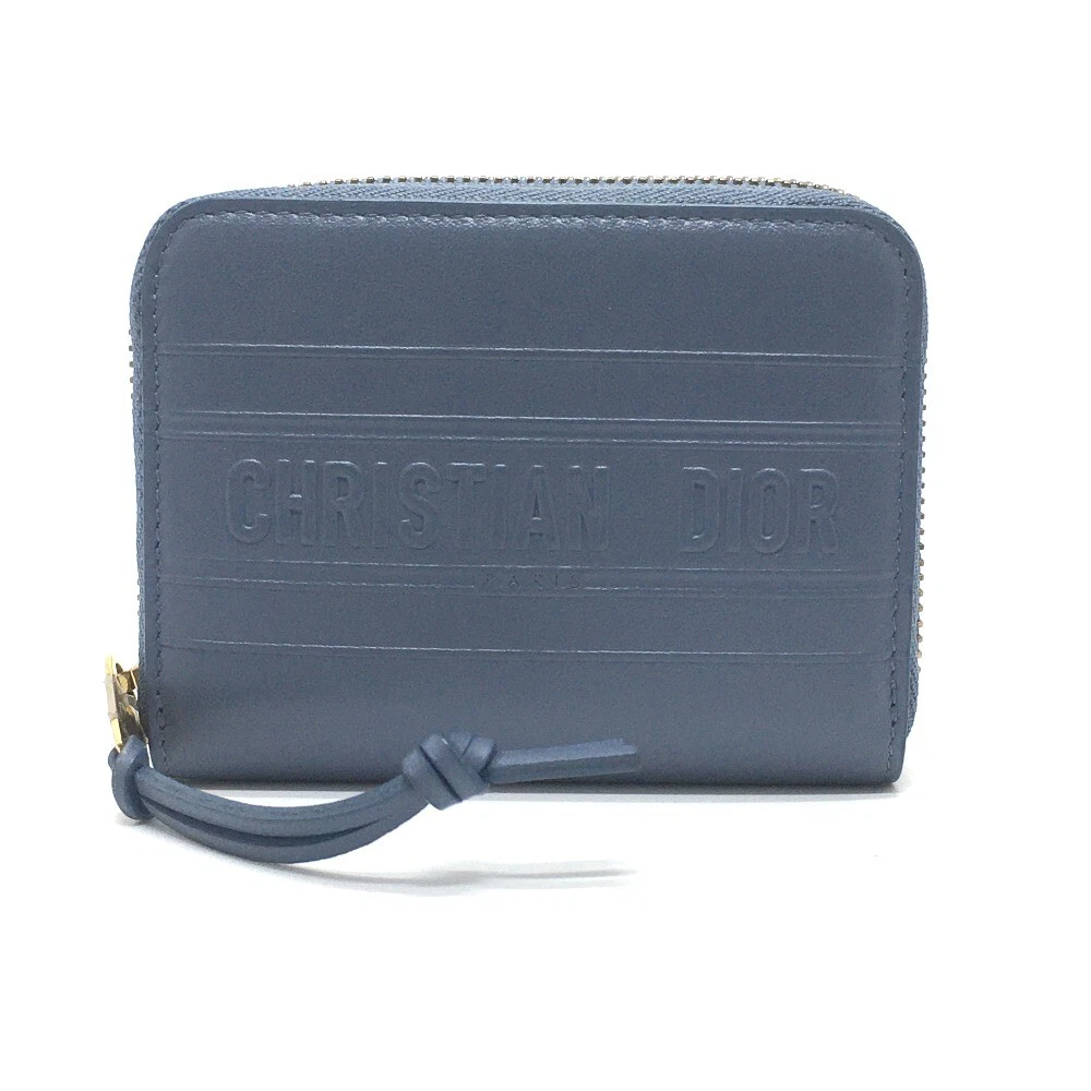Portefeuille DIOR rayé zippé autour porte monnaie cuir denim bleu inutilisé