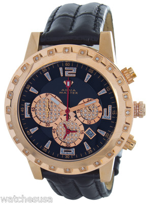 with tags Aqua Master  Black Dial Rose Goldtone case Diamond Black Band  G2U