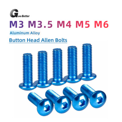 M3 M3.5 M4 M5 M6 Button Head Screw Anodized Aluminum Hex Socket Bolts Royal Blue