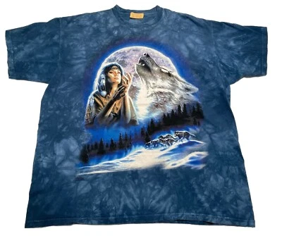 Camisa The Mountain Native American Woman Wolf Pack Azul Talla XL De Colección Años 90 - Imagen 1 de 4