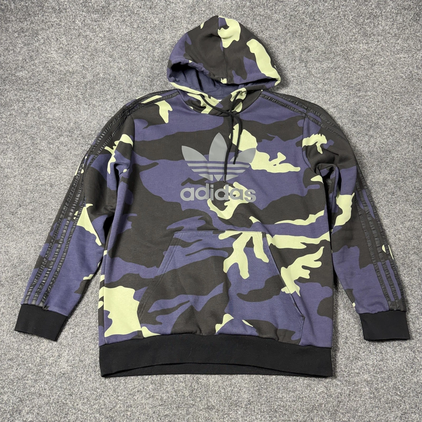 Adidas Hoodie Mens Large Multicolor Camo Pullover Fleece Sweatshirt Trefoil