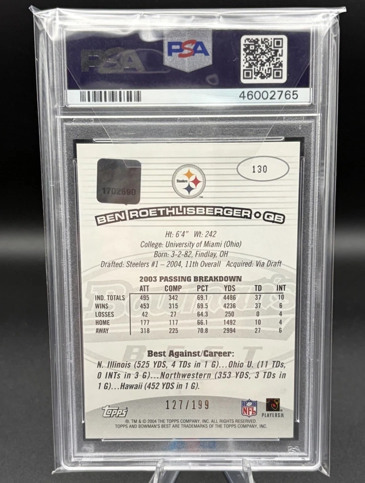 Ben Roethlisberger 2004 Bowman's Best #130 PSA 8 Rookie RC/199 Foto 2 de 2