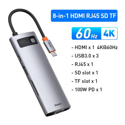 4K 60Hz USB C Hub Type C to Ethernet Port PD 100W Adapter for Macbook Pro USB 3.