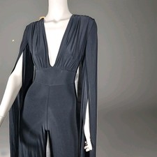 Forever Unique Jumpsuit v neck Black Cape Sleeve Wide flare Leg UK 12 BNWT