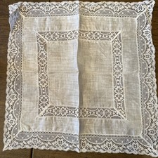 Handkerchief with Intricate Lace Borders Vintage 10inSquare Danty Bridal Antique