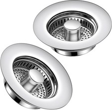 Kitchen Sink Drain Strainer 2 Pack, 304 Stainless Steel Pop Up Sink Stopper,
