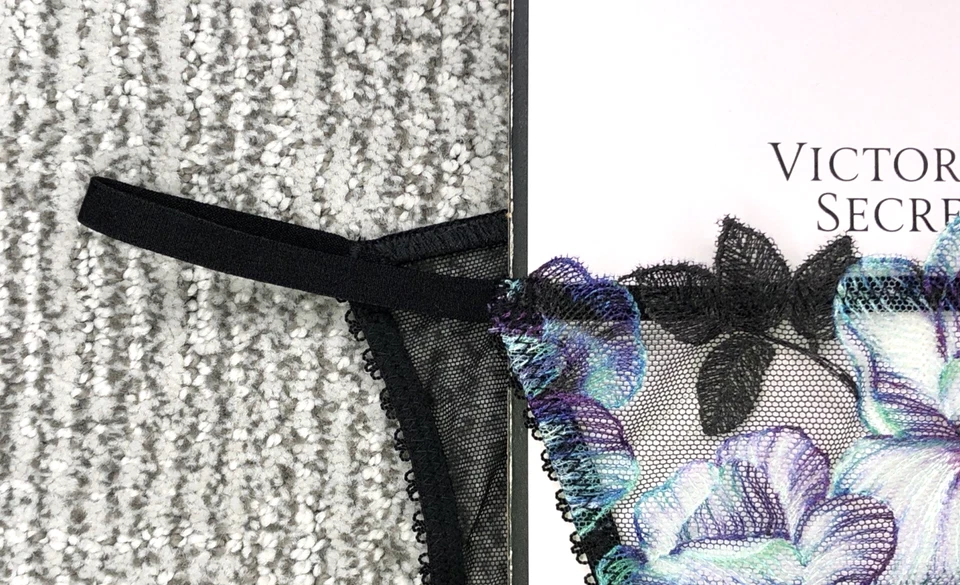 Braguita de bikini Victoria's Secret nueva con etiquetas mediana negra bordada orquídea espalda abierta cuerda Foto 3 de 4