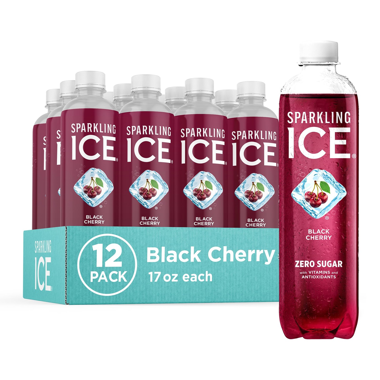 Sparkling Ice, Black Cherry Sparkling Water, Zero Sugar Flavored Water, with ...