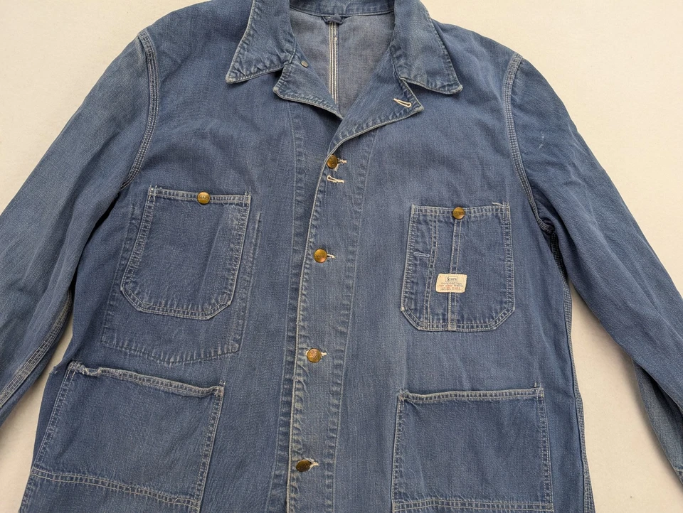 Vintage 60s Sears Union Made Vat Dyed Denim Worn Workwear Chore Coat Barn Jacket - Image 3 of 4