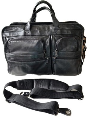 Tumi Alpha T-Pass Expandible Briefcase Laptop Bag Black Leather Shoulder Strap