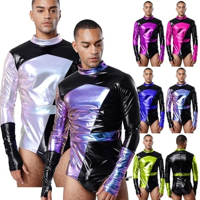 CHICTRY DE Herren Astronauten Kostüm Metallic Jumpsuit Overalls Kurz Halloween Cosplay