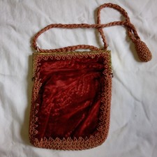 Vintage Bohemian Style Crushed Velvet Purse Burnt Orange W/Shoulder Strap