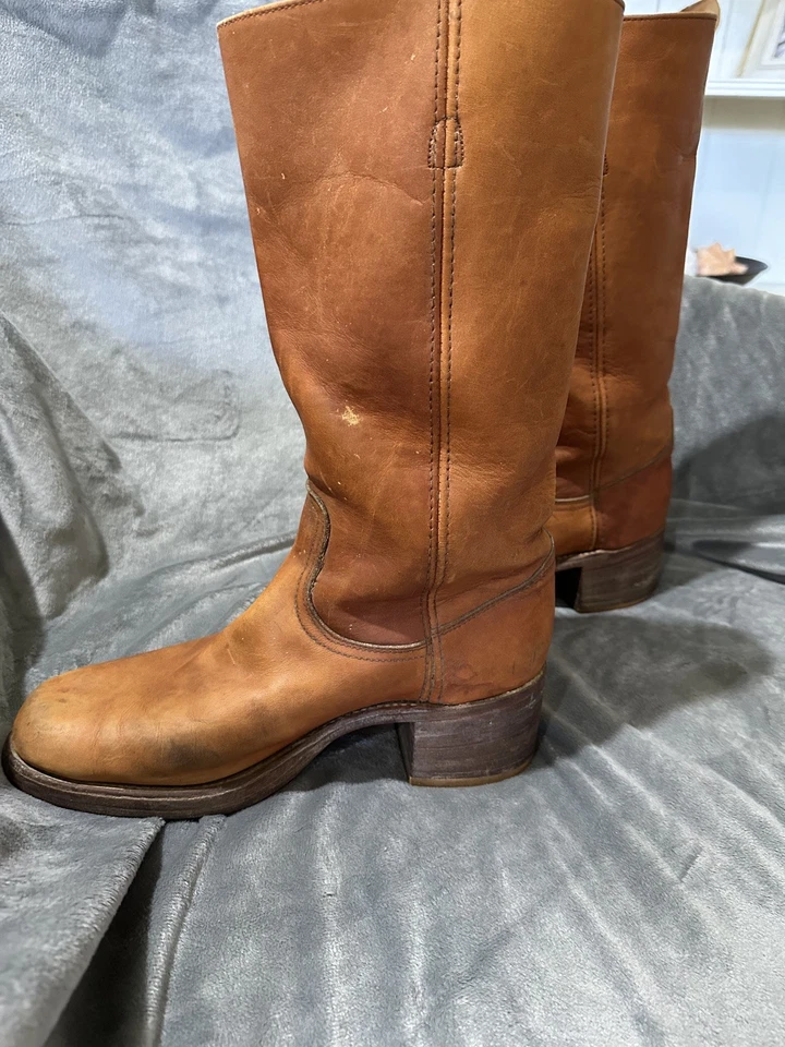 Botas Campus De Colección Años 70 Para Hombre 11 D Frye 2556 Etiqueta Negra Naranja/Tostado Cuero 15" Foto 3 de 4