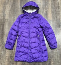 Lands End Girls Fleece Lined Parka Long Hooded Puffer Coat Purple Sz L 10/12 