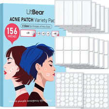 LitBear Large Pimple Patches, 5 Sizes 156 Patches Big Acne Patch, 60 XL Hydrocol