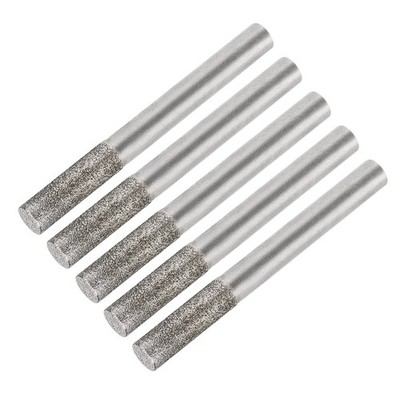 Diamond Grinding Drill Bit Drill Bit 1/4'' Shaft 6mm Cylindrical 120 Grains 5pcs