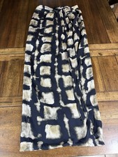 Zara Printed Viscose MIDI Skirt Draped Faux Wrap geometric prints Black/beige
