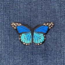 Blue Butterfly Applique Patch - Embroidered Insect Badge 2-7/8" Iron On 