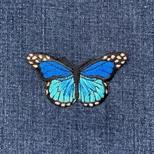 Blue Butterfly Applique Patch - Embroidered Insect Badge 2-7/8" (Iron On)