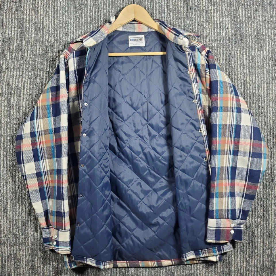 NUEVO CON ETIQUETAS Camisa De Colección Five Brothers Edredón Forrado Perla Franela a Presión Para Hombre’s M Hecha en EE. UU. Foto 2 de 4