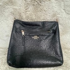 Coach Mae File Crossbody in Black Signature Embossed Leather