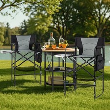 Image of Camping Chair 116 cm Tall Directors Chair w/Bottom Mesh Bag & Storage Pocket