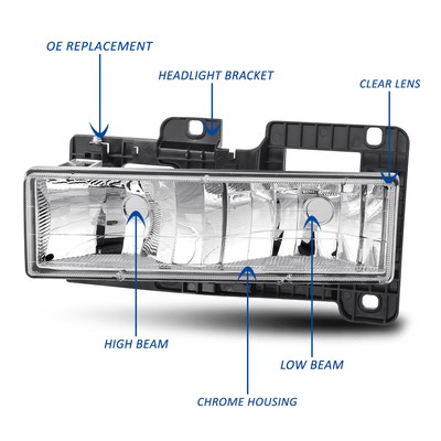 high beam klow beam For 88-00 Chevy C/K GMT400 Chrome Housing Headlight Lamps w/Bulbs Replacement 2-Vinylpyridine | 100-69-6 | Peptide Vial Pumps:Yes
