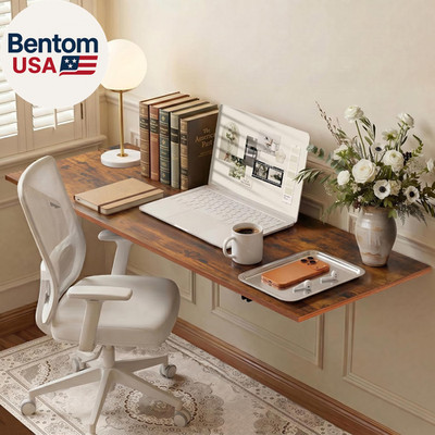 Wall Mounted Folding Table for Office, Rustic Brown Fold down Desk Laundry Foldi
