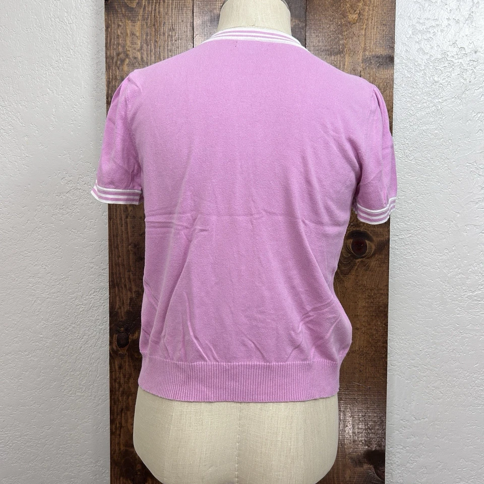 Y2K American Living 女式 L 短袖开衫办公室警报器学院风粉色 — 第 4/4 张图片