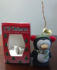 Vintage L'il Charmer Bisque Porcelain Bell Christmas Penguin Jasco 