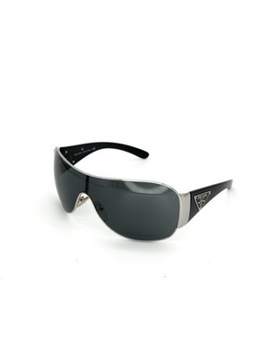 Prada Shield Sunglasses Black Silver Wrap Around Italy Vintage
