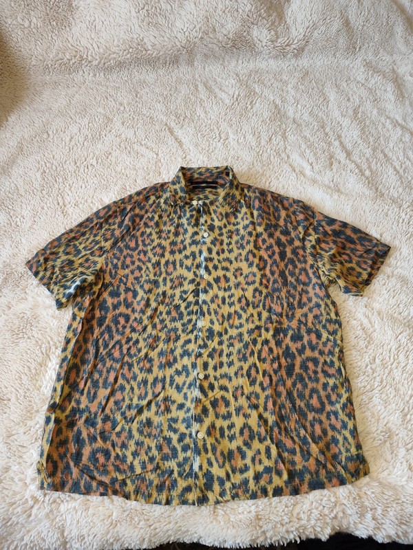 AllSaints Cult SS Shirt Mens Relaxed Fit Leopard Animal Print Button Up  Size M