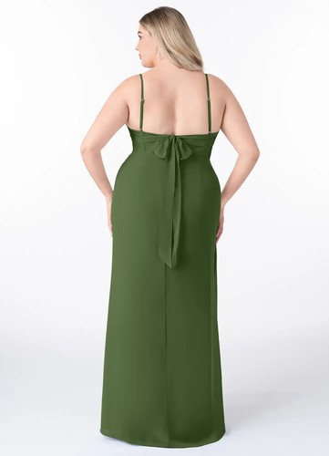 AZAZIE MAI Olive Sheath Pleated Chiffon Dress w/ Dress Bag Size 14 Custom - Picture 9 of 15