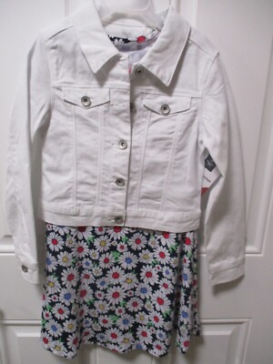Member's Mark Girls Floral White Denim Jacket Dress Set 4/5 6/6x 7/8 10/12 14/16