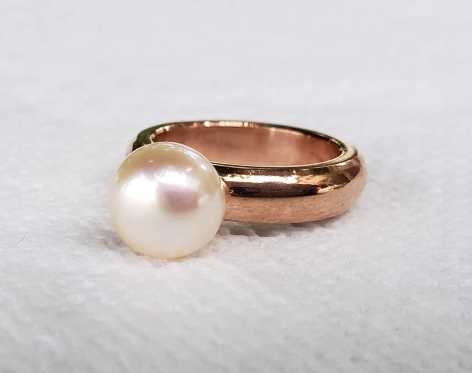 Anillo de perlas cultivadas de 10 mm de acero inoxidable de oro rosa tamaños 5-9 blanco, perla negra Foto 2 de 4