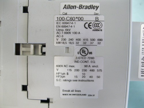Contactor Allen-Bradley 100-C60*00 Ser B (dispositivo completo 100S-C60D14C) F12 - Imagen 7 de 7