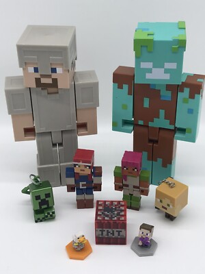 Mixed Lot Of Minecraft Figures / Toys/ Keychains - Steve, Drowned Creeper, TNT