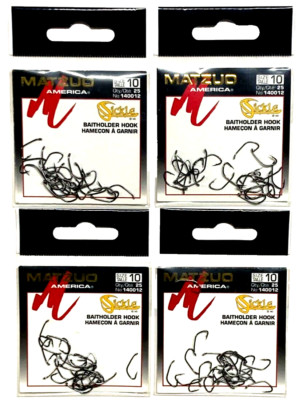 4 PACKS Matzuo 140012 Sickle Down Eye Baitholder Hook Size 10 Black 25-Count