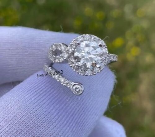 Hermoso anillo de compromiso de plata 925 con diamantes/moissanita cultivados en laboratorio HPHT para mujer - Imagen 1 de 7