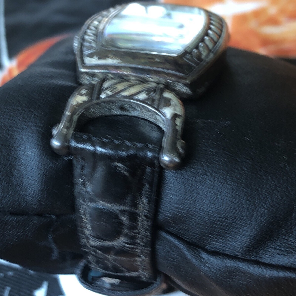 Brighton SHETLAND  Silver Watch with Brown/ Black Reversible Croc-Embossed Strap Interlok Reversible Watch Band - Brighton main image 3