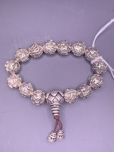 HANDMADE SILVER TIBETAN BRACELET - SIX WORDS PROVERB SILVER BRACELET - Picture 2 of 2