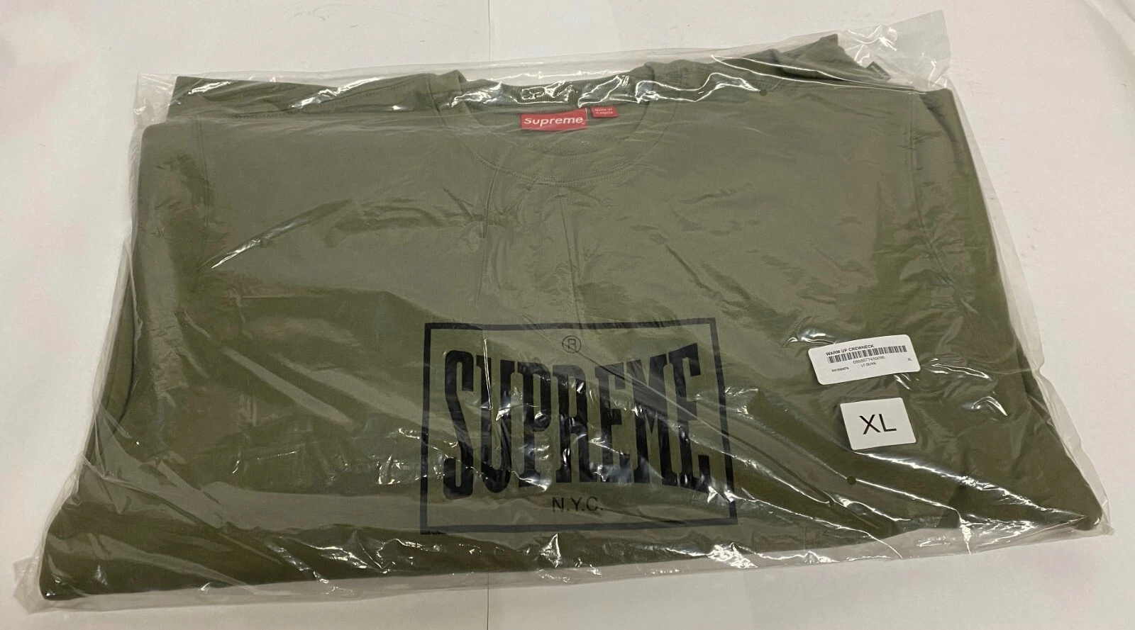 Supreme Warm Up Crewneck   Olive   XL   SS19   Sweat shirt / Logo Everlast / DS