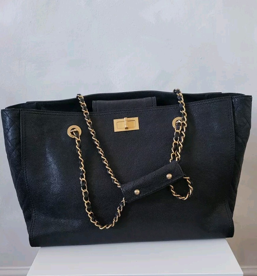 CHANEL - Caviar Large Edy Reissue Black Tote / Shoulder Bag RARE