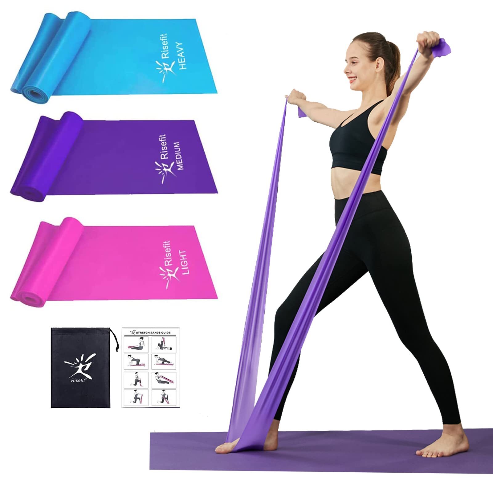 Therapy Flat Resistance Bands Set, Latex Free Flat Elastic Exercise Stretch B...
