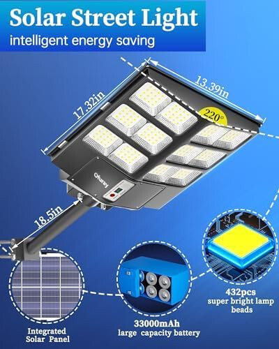 600W LED Solar Street Parking Lights, 6500k daylight 220-degree ultra-wide, M214 - Picture 2 of 7