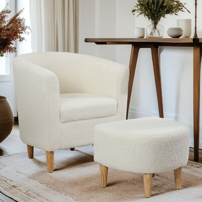 Arm Chair Linen Fabric Accent Upholstered Single Sofa With Ottoman Living Room