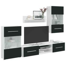 5tlg. Hochglanz Wohnwand Mediawand TV-Schrankwand mit LED Schwarz/Weiß vidaXL